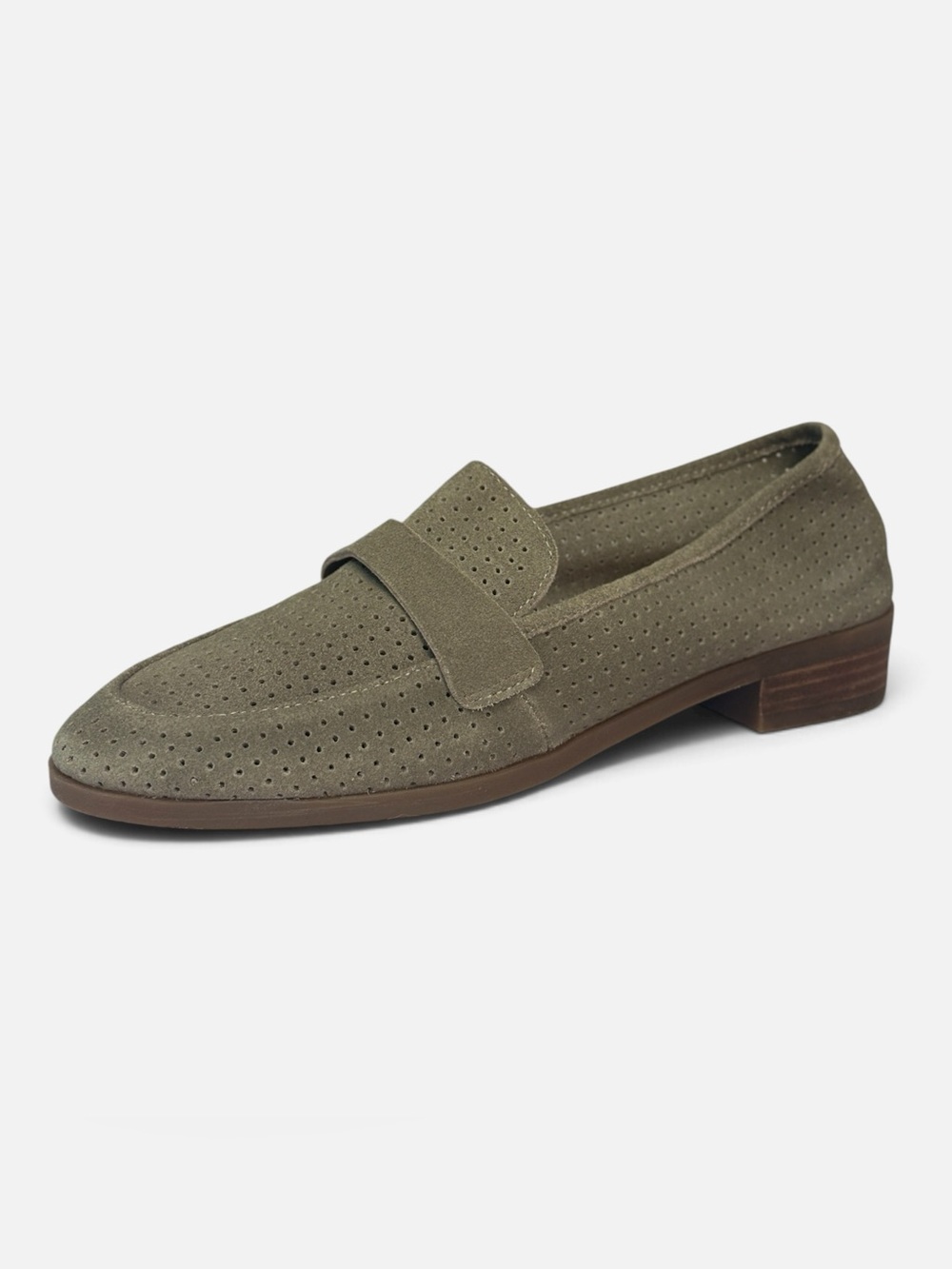 Lucky Brand Caviep Perforated Suede Penny Loafers Taupe Grey Womens 8.5M